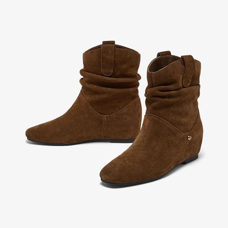 

Women Ankle Boots Flats New Shoes Suede Pleated Sport Shoes Casual 2025 Winter Woman Sneakers Trend Snow Boots Brand Botas Mujer