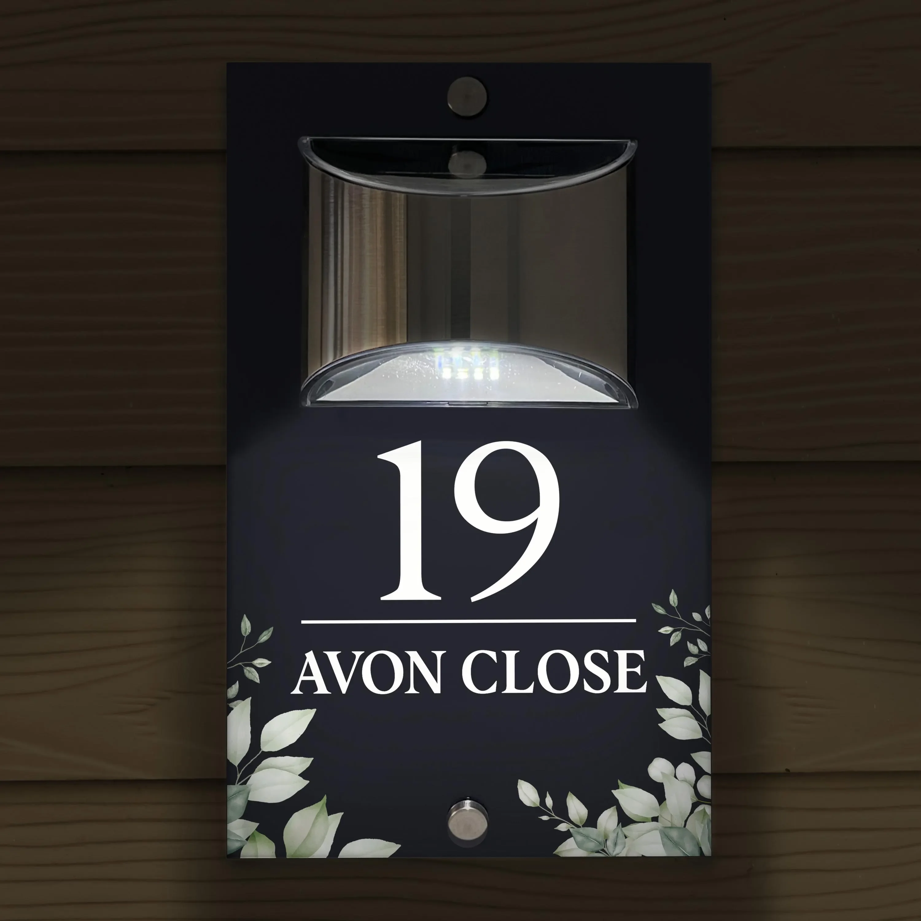 Personalized Solar Illuminated House Number Sign Modern  Address Plaque with Green Garden Corner Design Outdoor Door Plate