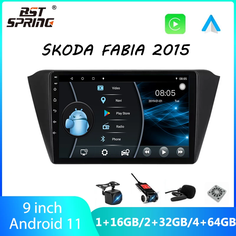 Android 11 1280*720P Carplay RDS Car Audio DVD Player for Skoda Fabia 2015 6+128G SWC DSP Car video IPS RDS car radio