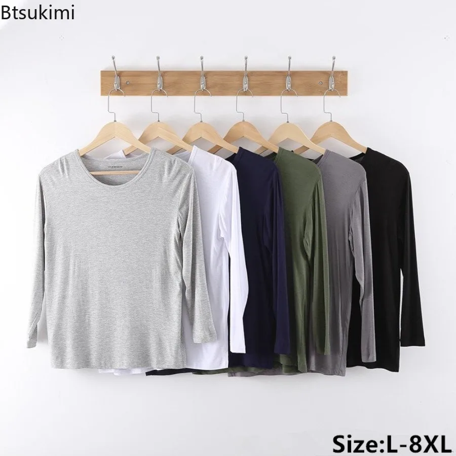 

Plus Size 7XL 8XL Men's Long Sleeve Modal Bottoming Tops Spring Summer Breathable and Cool Home T-shirt Men Basic Underwear Tops