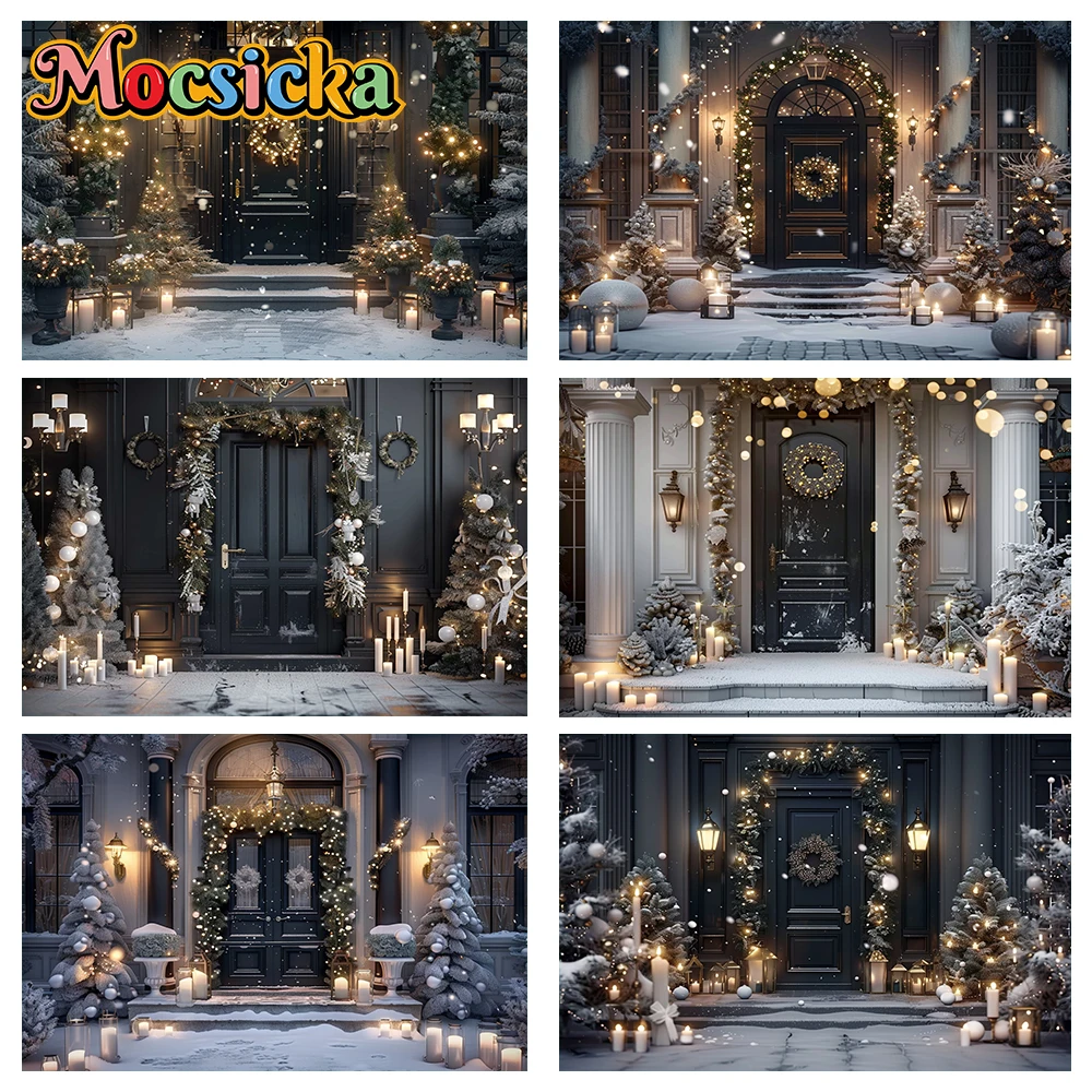 Mocsicka Winter Christmas Photography Background Gorgeous Xmas Wreath Decoration Holiday Party Home Photo Backdrops Studio