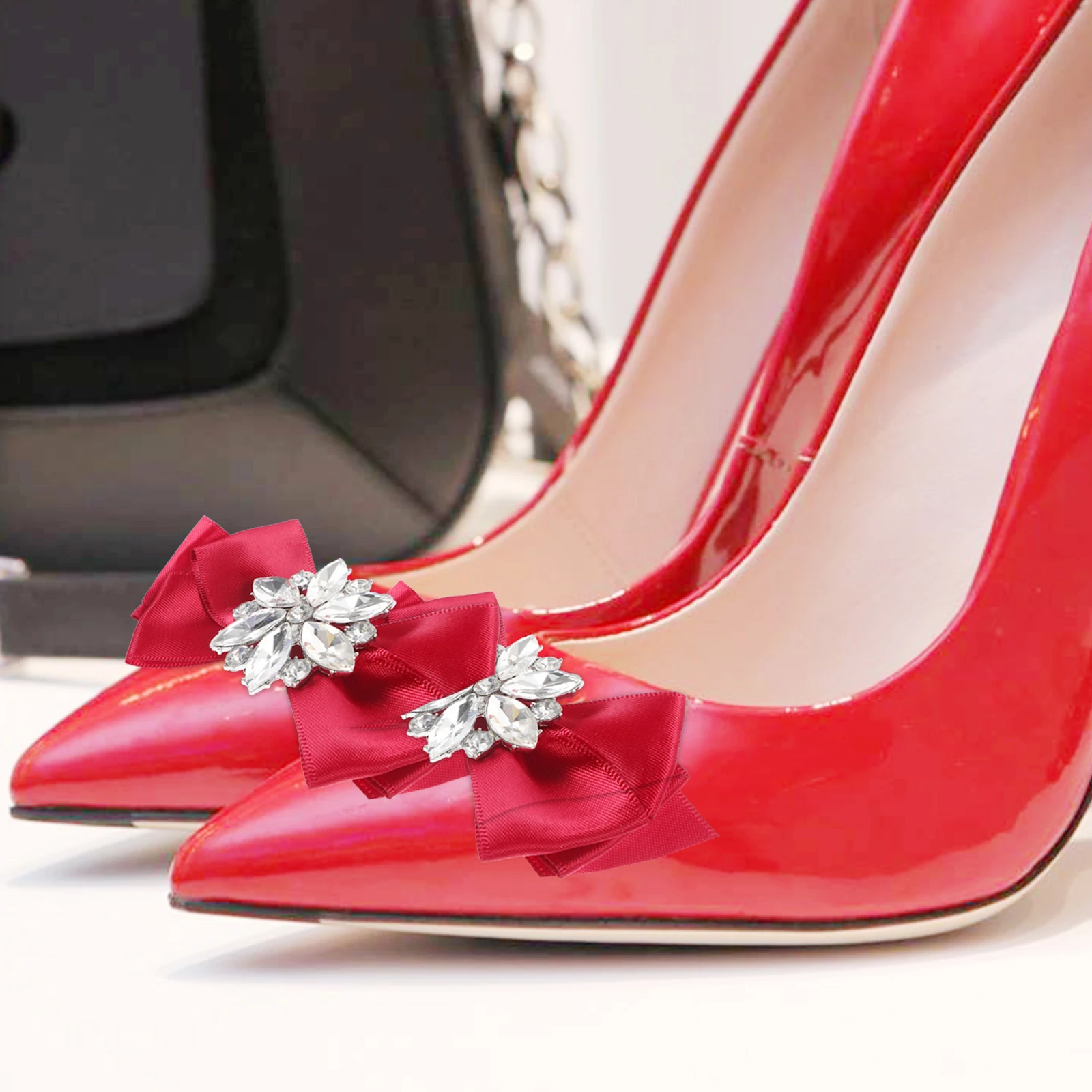 

Bow Shoe Flower Wedding Shoes Rhinestone Clips for Pearl Decorations Red Bridal Bride