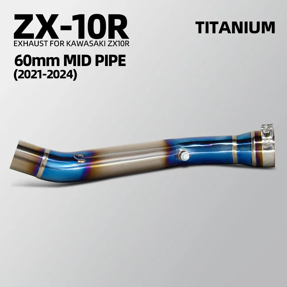 Adaptador de titanio para Escape de motocicleta Kawasaki ZX-10R ZX10R 21-25, tubo de enlace medio, línea de carreras de Escape de 60MM, Kit de modificación azul