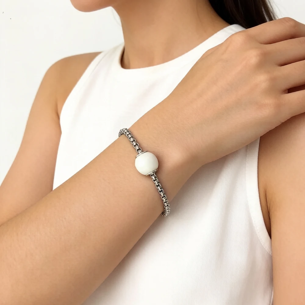 Weiße facettierte Perlen aus 925er-Sterlingsilber, Schmuckzubehör, trendiges Geschenk für Damen und Herren – Detail 2