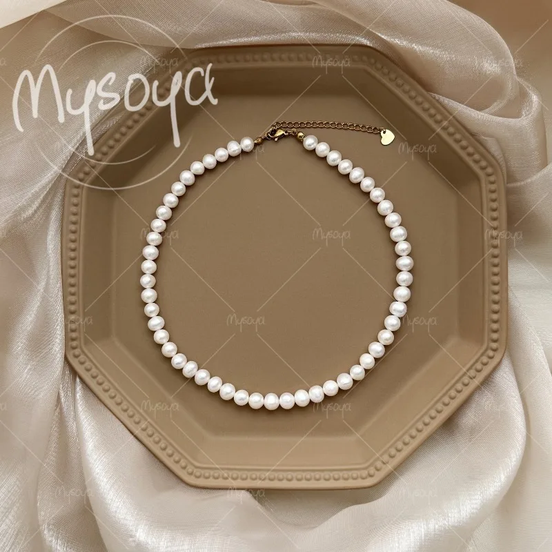 

Ожерелье MYSOYA из белого пресноводного жемчуга 7-8 мм, подходит для повседневной носки/на вечеринку/на день рождения/на годовщину/на свадьбу/к Дню матери, подарок A0438