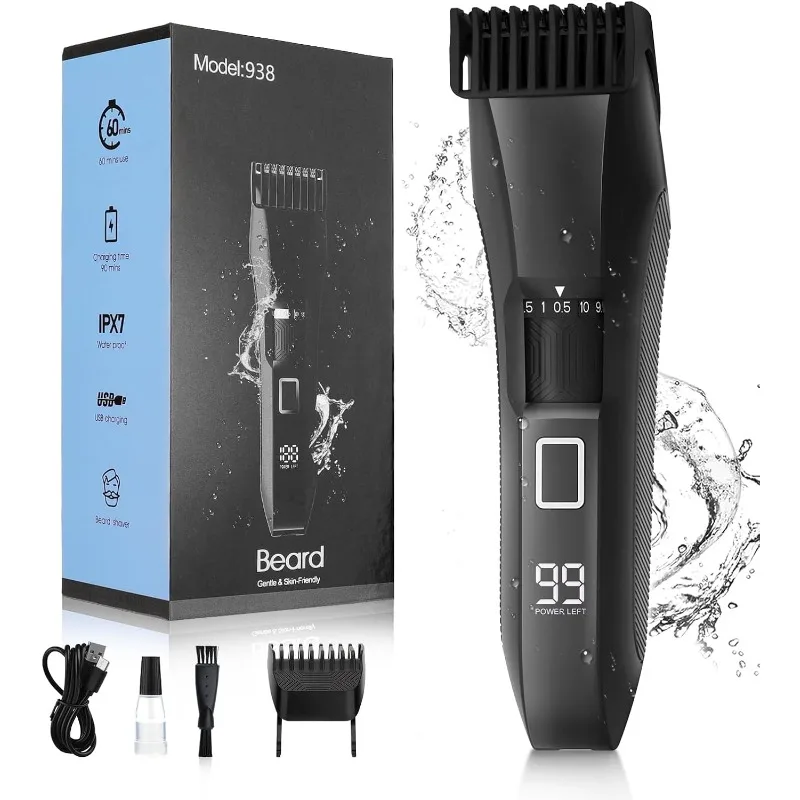 

Beard Trimmer for Men, 20 Length Adjustable, Cordless Waterproof Clippers, Stainless Steel T-Blade for Precision Facial Hair