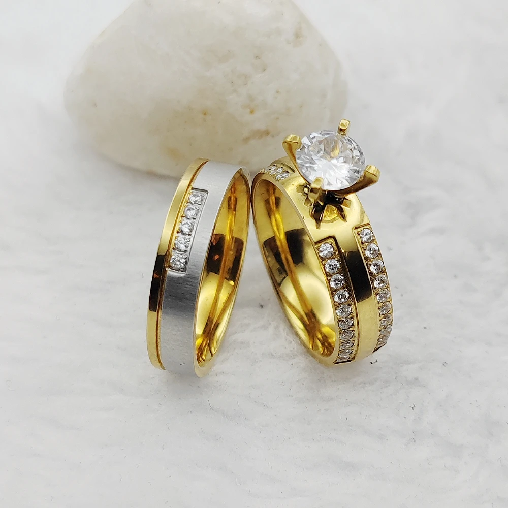 Jewelry Bridal Set Showroom Display Designs 24k Gold Plated Titanium  Rings Dubai Wedding Ring Engagement Band Wife