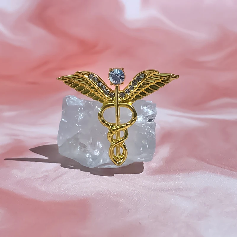 Retro Medizinische Caduceus Emaille-Anstecknadeln Medizinsymbol Flügel mit Schlangen Brosche Schmuck Geschenke für Ärzte Krankenschwestern Rucksack Revers Abzeichen – Detail 6