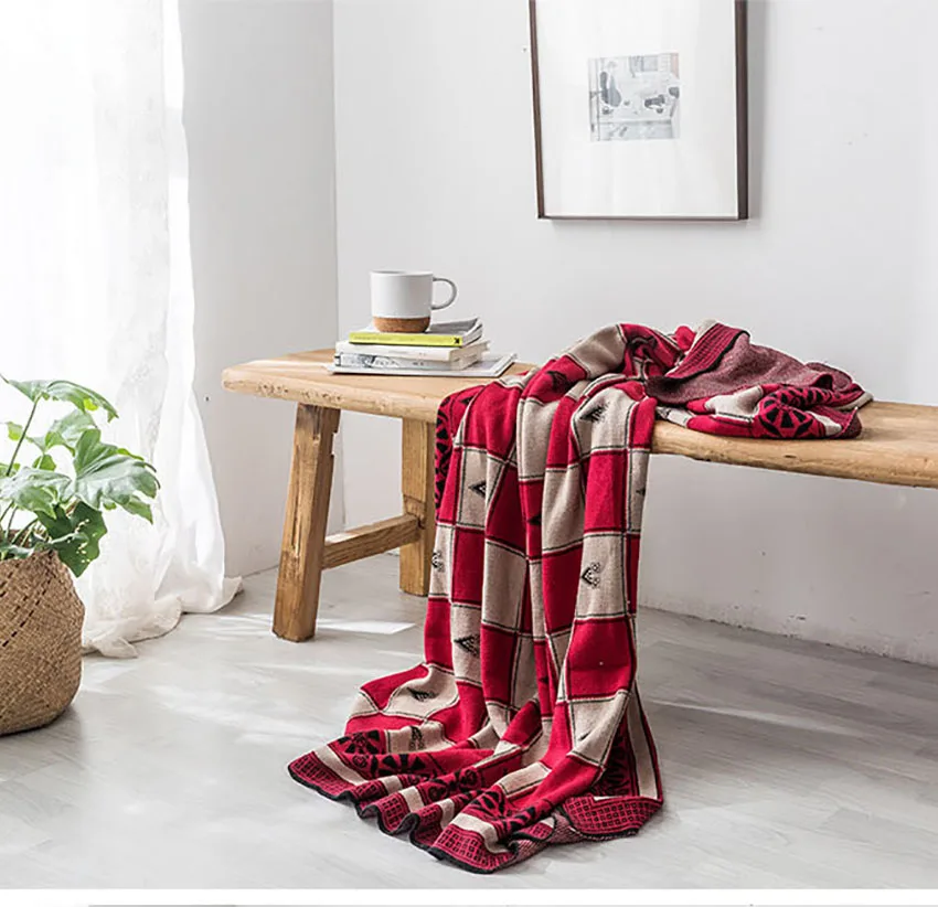 Jacquard Knitting Cotton Blanket Shawl 130*170cm Sofa Throw Air Conditioning Bed Cover Office Travel Nap Blanket Decoration