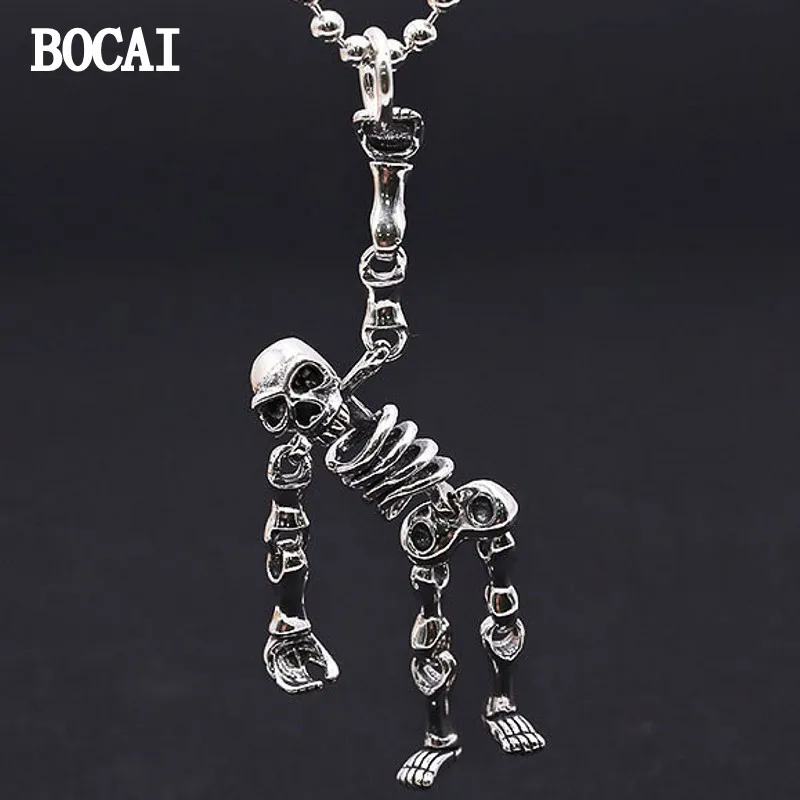 

BOCAI New S925 Sterling Silver Vintage Personalized Punk Skull Head Pendant Men's Style Gift