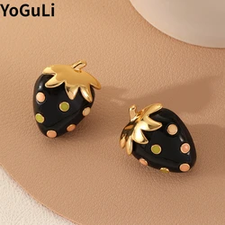 Fashion Jewelry Black Strawberry Earrings Retro Style High Quality Copper Stud  For Women Girl Gift