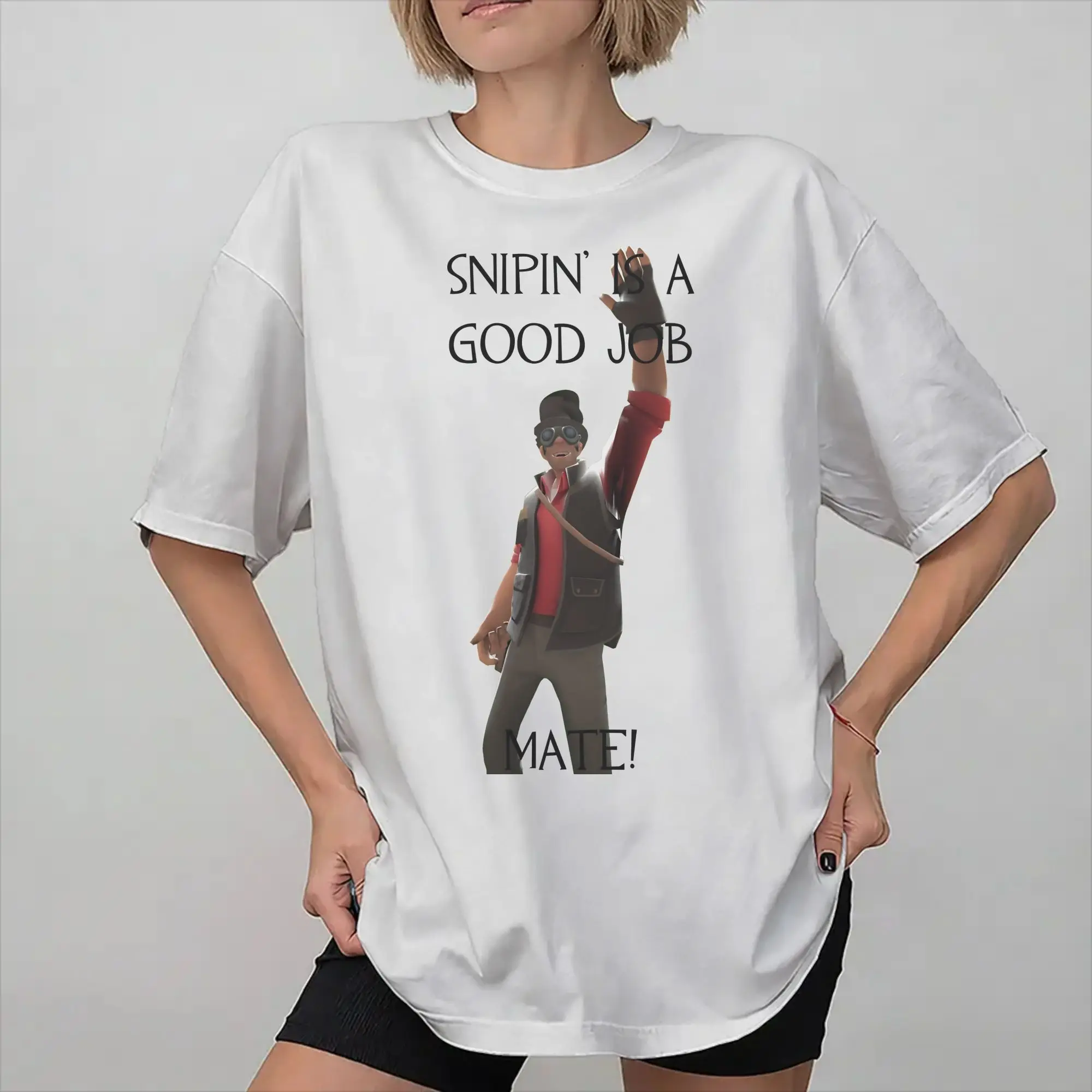 TF2 Gibus Sniper Snipin' is a good job mate Team Fortress 2 Print T Shirt Men Women  Cotton  Tee Shirt Clothing