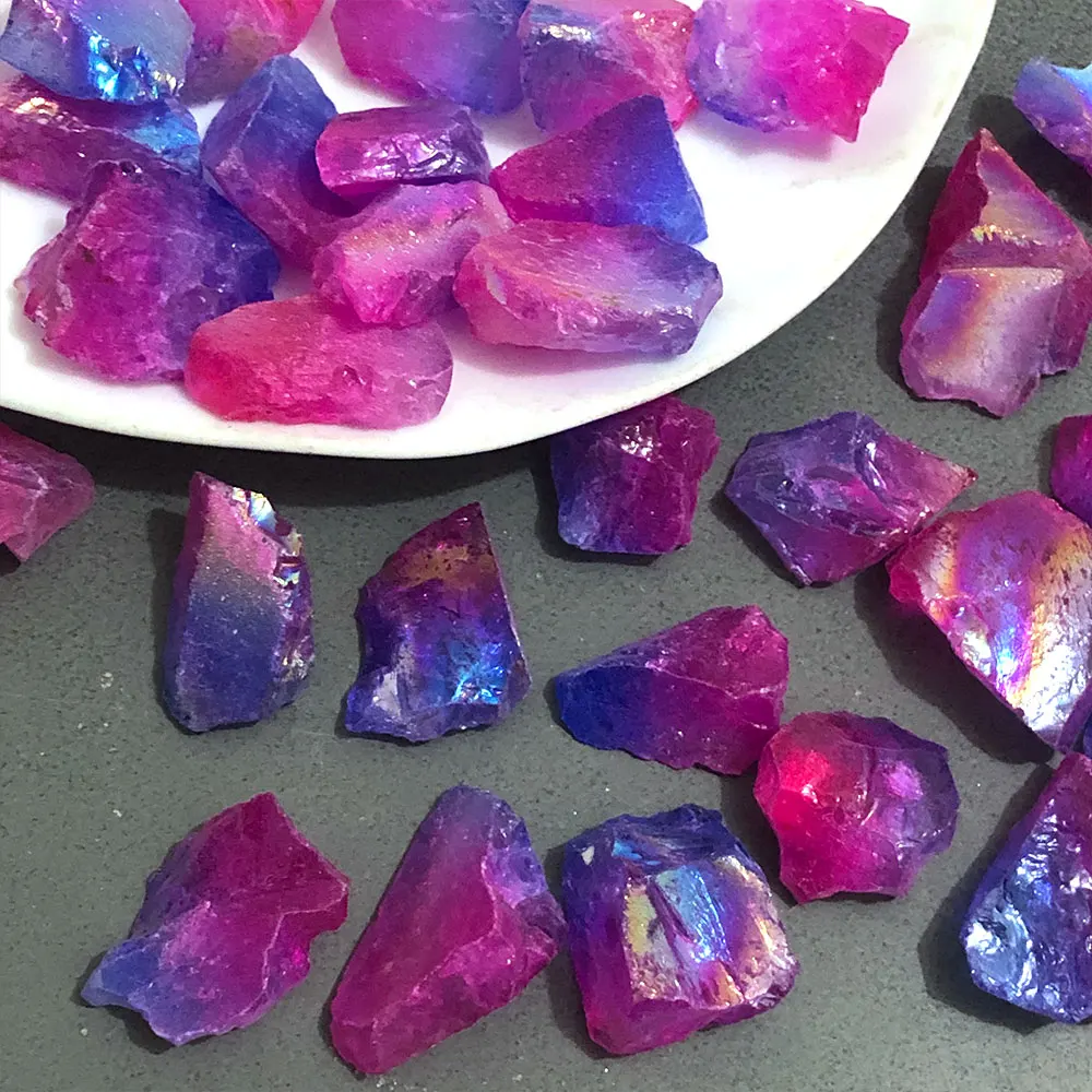 Natural Stone Electroplated Raw Stone Pink Blue Aura Crystals Quartz Healing Crystal Mineral Aquarium Home Decoration Ornaments