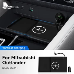 Car Wireless Charger For Mitsubishi Outlander 2022 2023 2024 PVC Mobile Phone Charging Holder Fast Wirelessly 15W Board