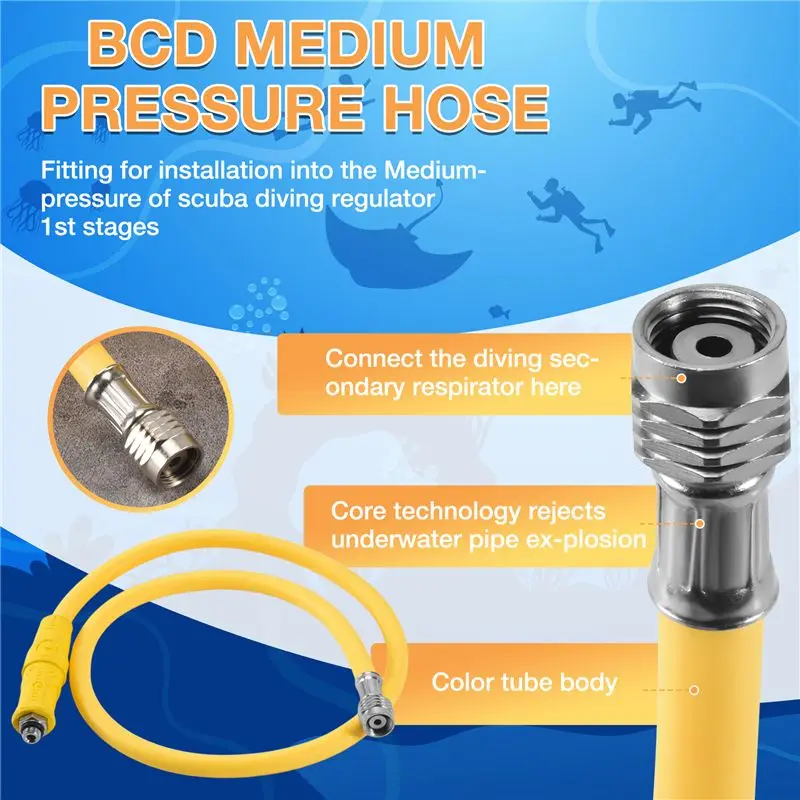 HOES-Durable Scuba Diving BCD Medium Pressure Hose Scuba Diving Regulator For 2Nd Gauge Breathing Regulator