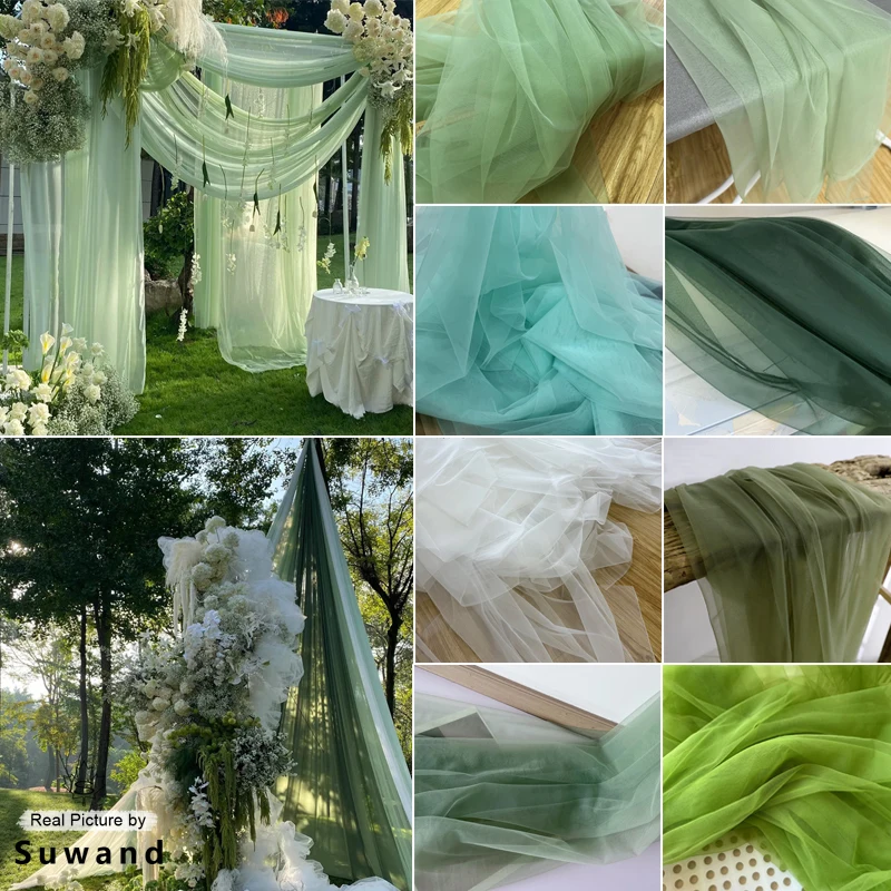 Kain Tulle Lembut Warna Hijau Alpukat Putih Lebar 160cm untuk Tirai Perayaan Pernikahan, Pakaian, Tata Letak Jaring, Benang, Bahan Jahit DIY