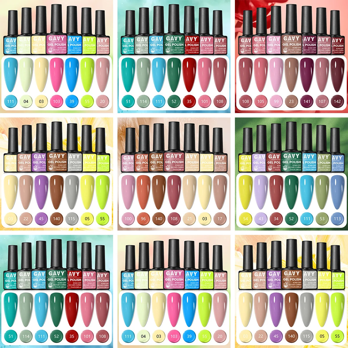 

Набор прозрачных лаков для ногтей GAVY из 7 предметов, с модными сезонными цветами, подходит как для домашнего использования и использования в ногах.