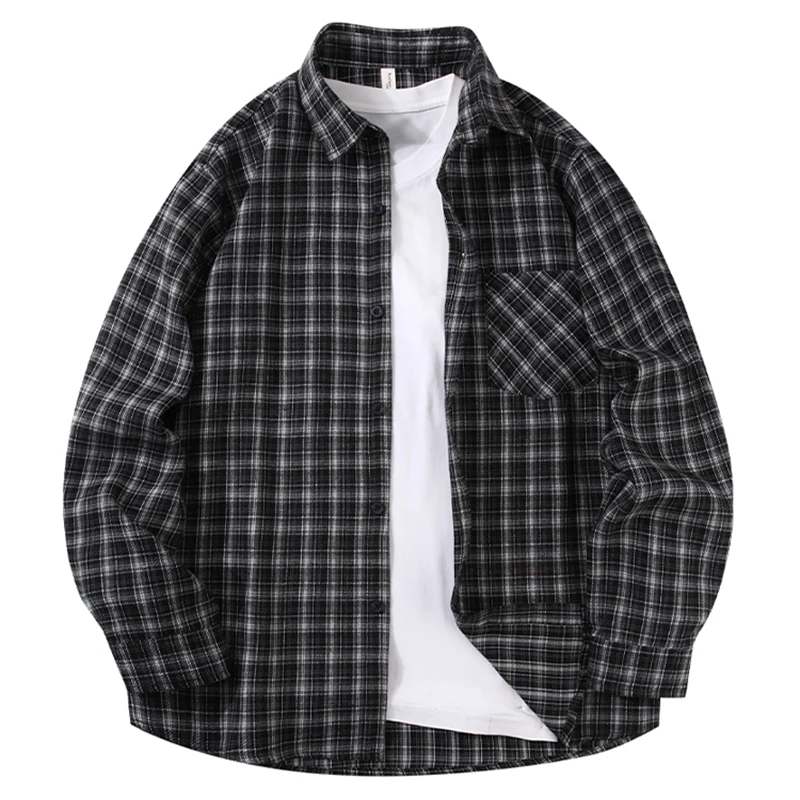 Spring Autumn New American Y2K Plaid Shirt Casual And Simple Slim Fit Slimming Thin Long Sleeve Jacket Temperament Shirt