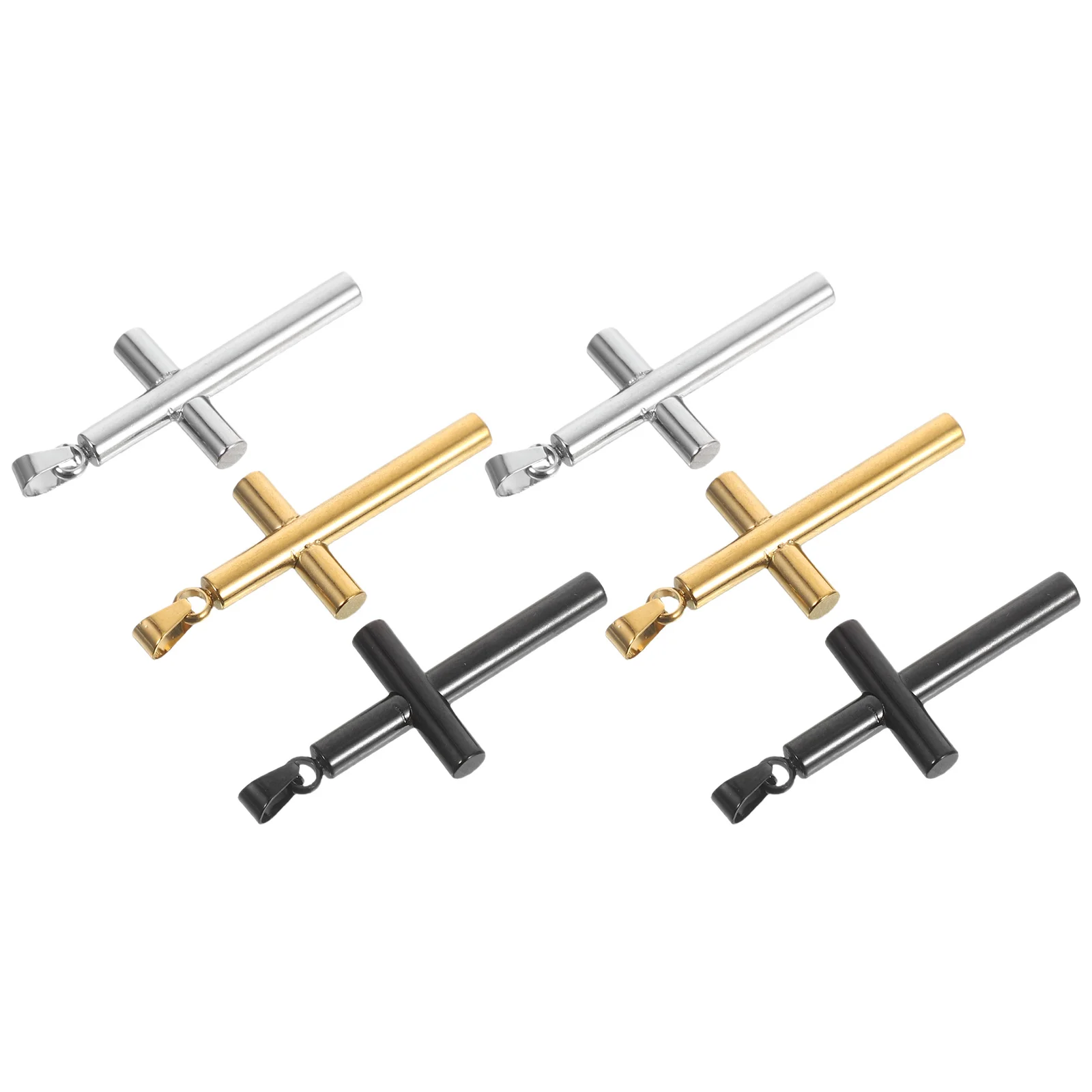 Juego de Mini colgante de crucifijo, 6 uds., acero inoxidable, oro, plata, negro, dijes religiosos, fabricación de joyería espiritual DIY
