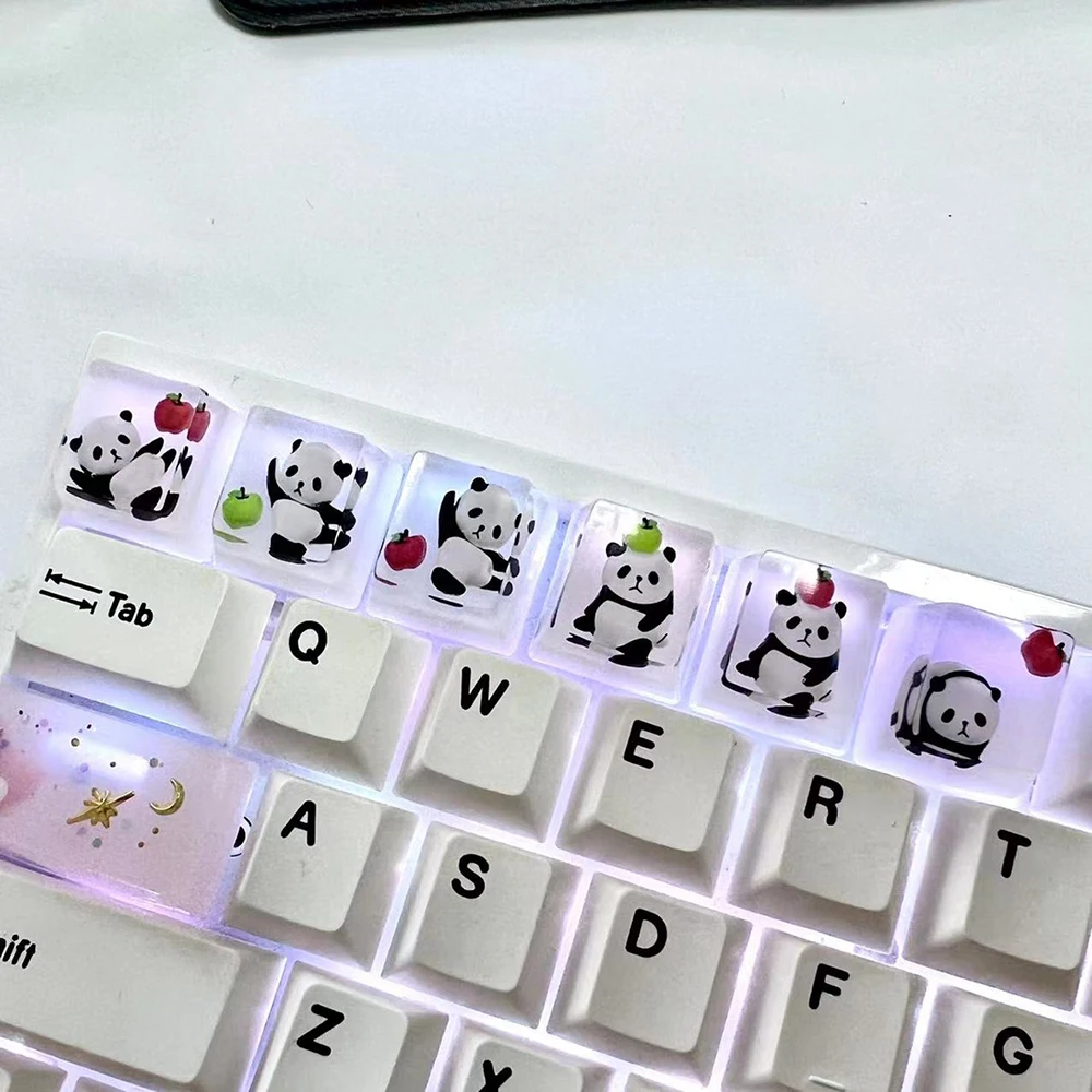 Cute Panda Cat Backlit Keycaps Cartoon ESC R4 OEM Keycaps For Cross Switch Mechanical Gaming Keyboard Handmade Resin Key Caps