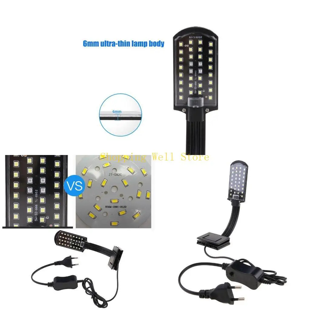 KX4B Fish for Tank Clip on Light Clamp Aquarium Small Lights 32 LED Beads White & Blue Lighting 5W Promoting Water Plant Grow