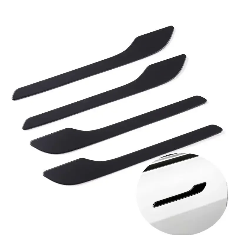 Carbon Fiber Black Chrome Car Door Handle Cover Trim Sticker Styling For Tesla Model 3 Model Y Model3 Auto Accessories