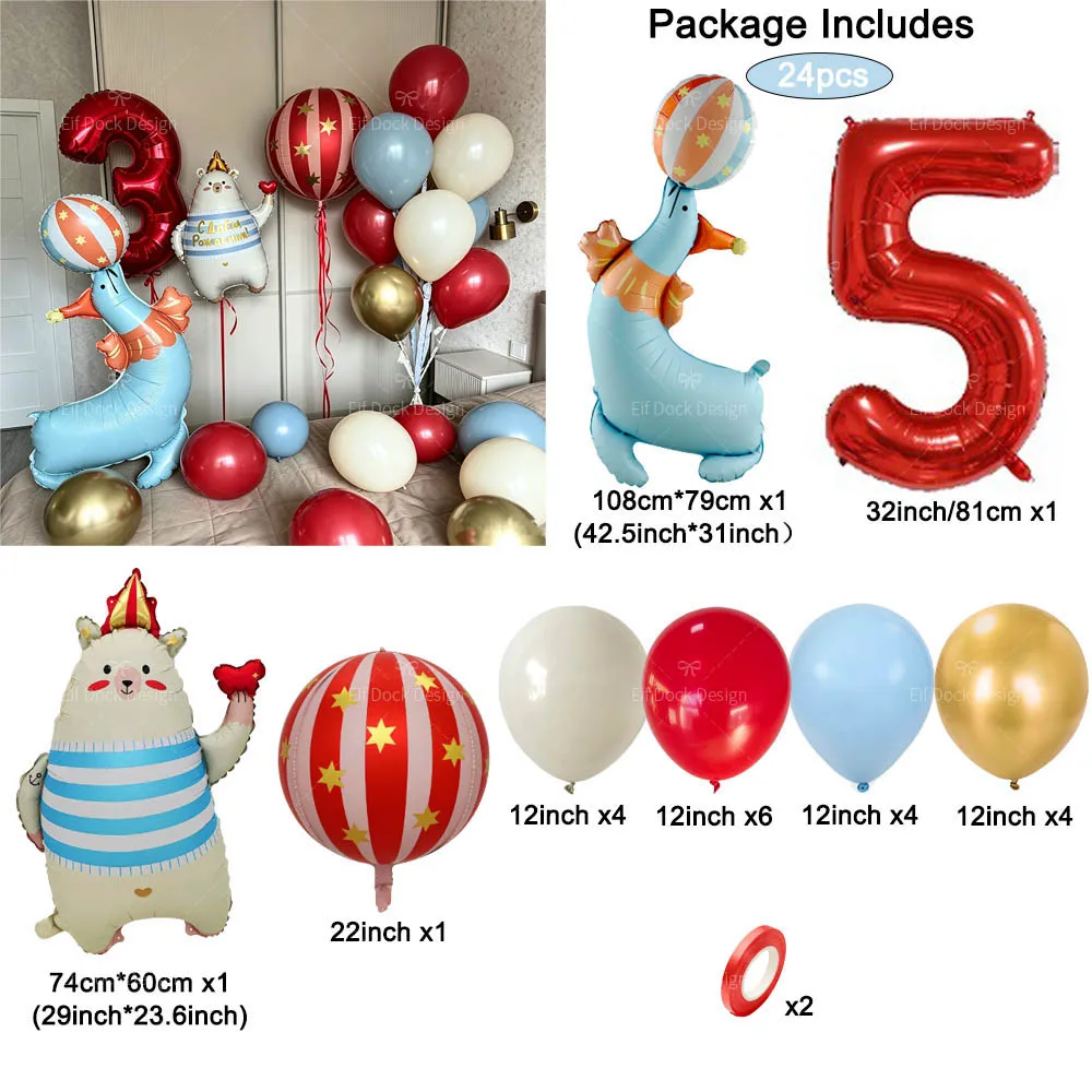24 Stück Zirkus-Stehballons mit Seelöwen, Liebesherzen und Bären aus Aluminiumfolie für Geburtstags- und Jubiläumspartys, Heimdekoration – Detail 6
