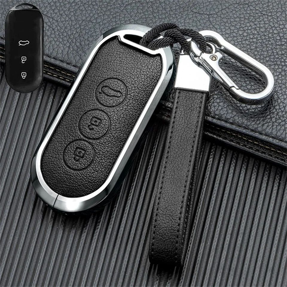 Zinc Alloy Leather Car Smart Key Case Cover for Aito M5 M7 2022 3 Buttons Remote Protection Shell Keychain Auto Accessories