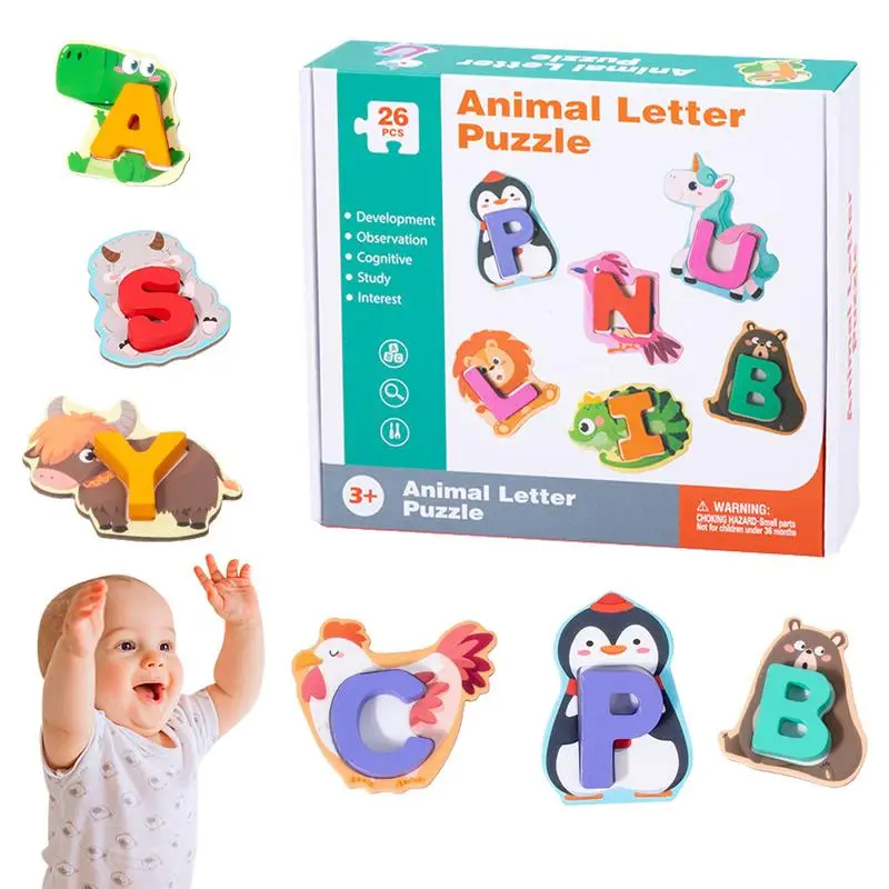 Alphabet Wooden Puzzles Montessori Wooden Letter Puzzle Educational Matching Toys For Fine Motor Skills Cartoon Sorting Set For