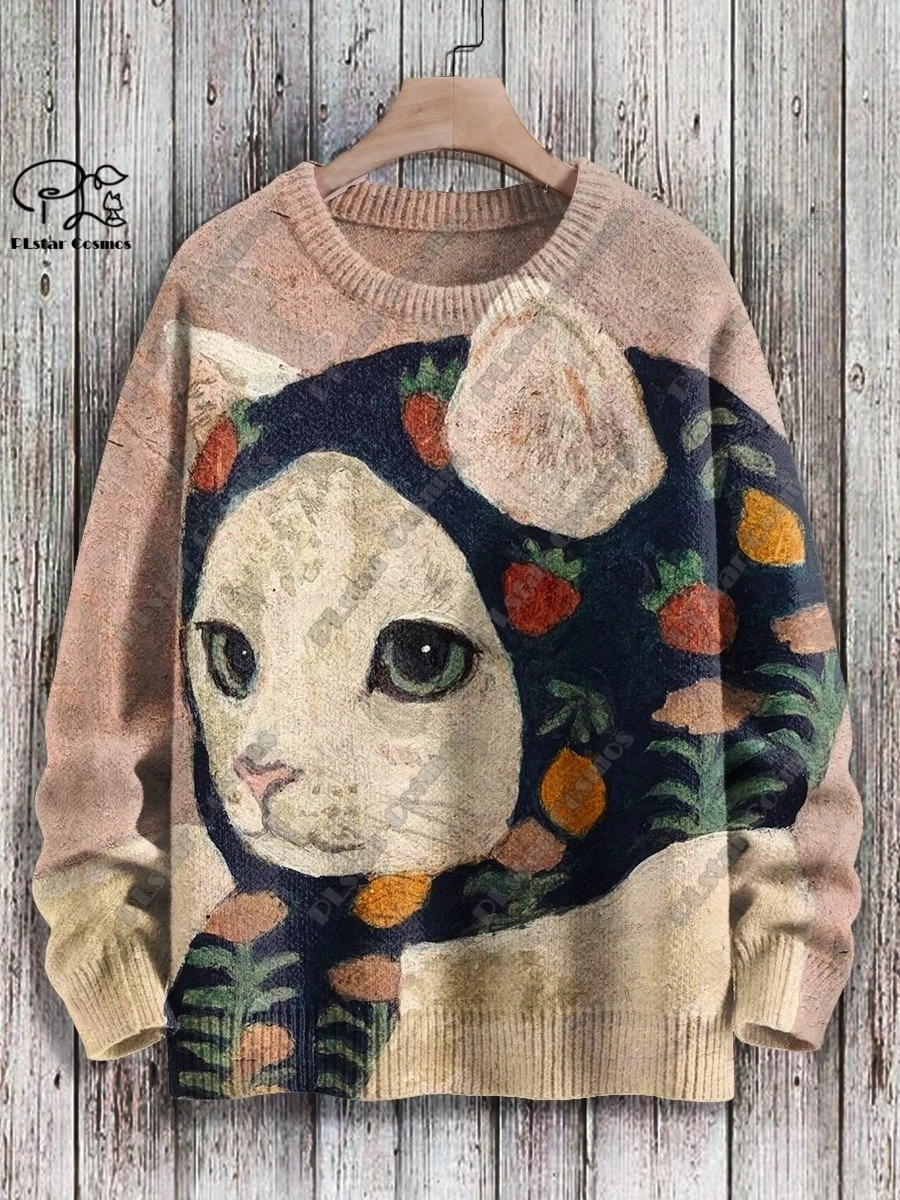 PLstar Cosmos new 3D printed animal series cute funny cat pattern ugly sweater winter street casual unisex M-9