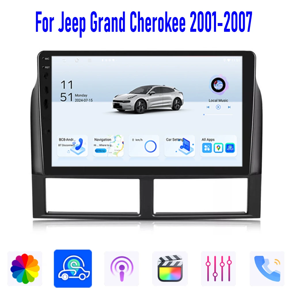 

GPS 9" For Jeep Grand Cherokee 2001-2007 Car Radio Head Unit Carplay Apple Android 15 Auto Multimedia Player 64GB WIFI BT Canbus