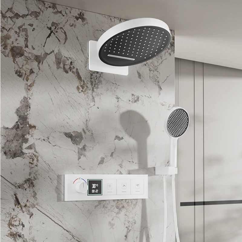 Concealed showerhead digital display constant temperature wall mounted shower set, pre embedded top spray waterfall