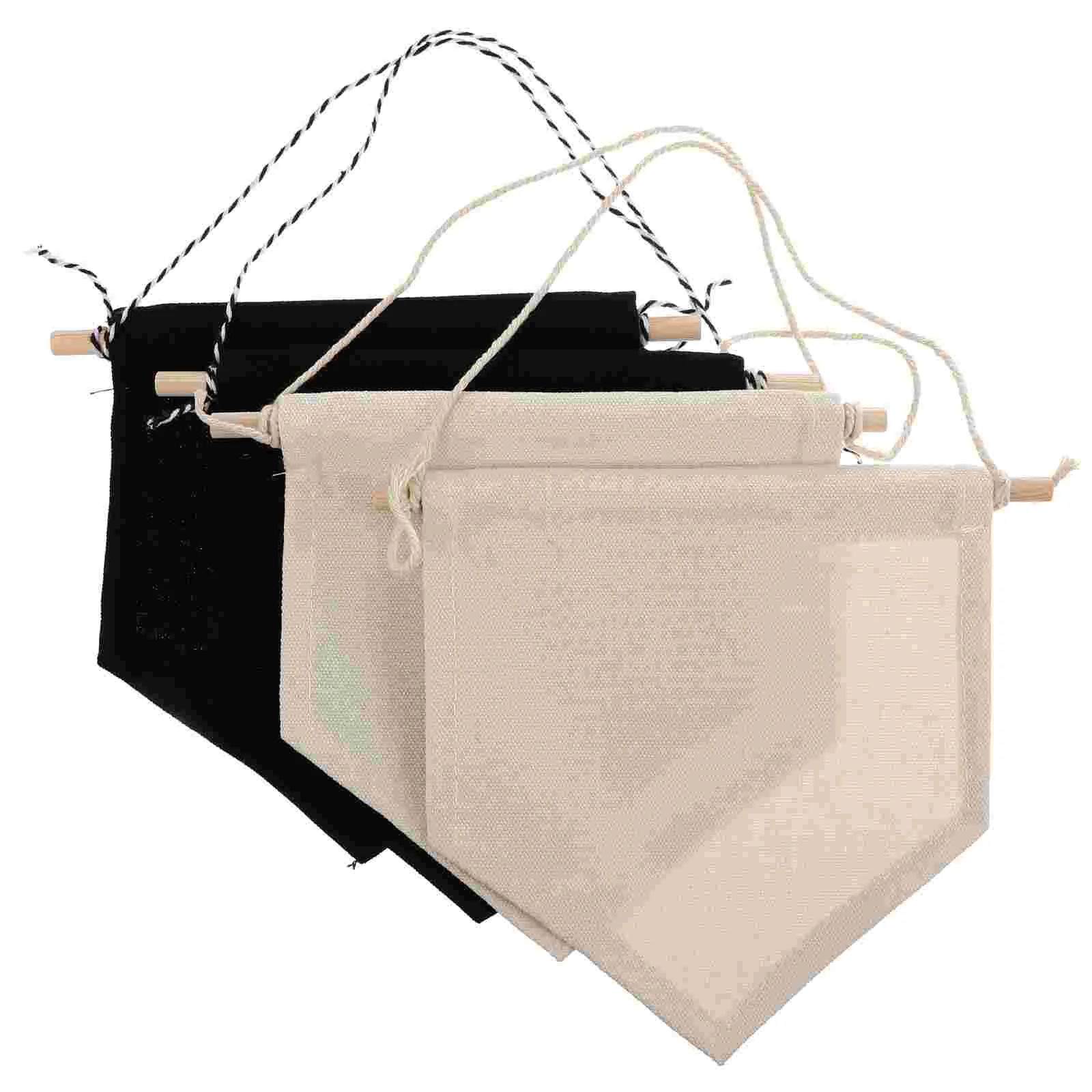 

4 Pcs Hanging Brooch Pin Organizer Holder Blank Canvas Flag Banner Storage The Wall Decoration Black Wood Display