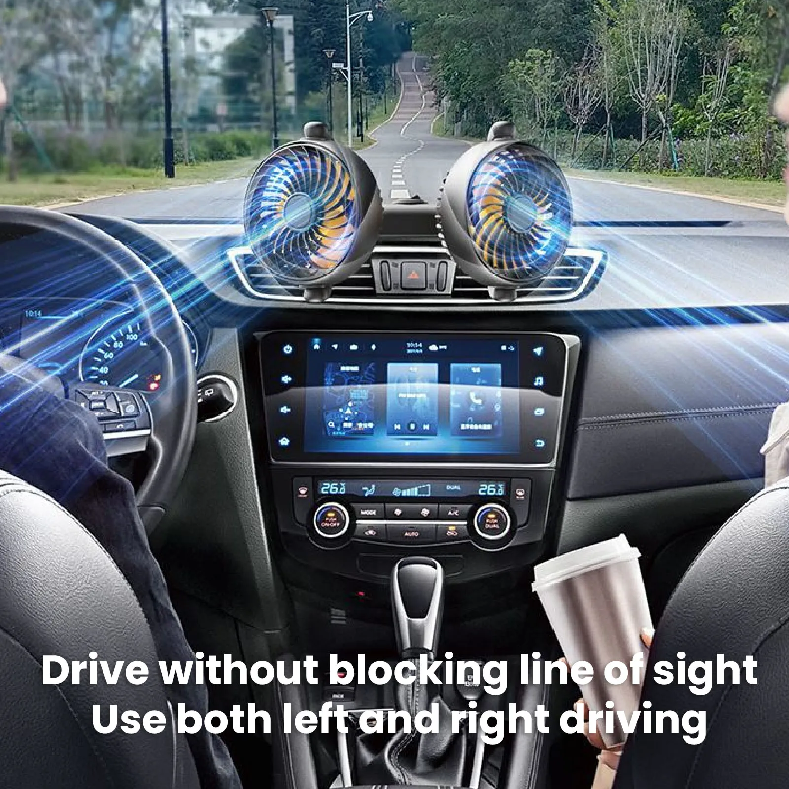 Dual Head Car Fan 12V Adjustable Dual Head Car Fan  Brushless Motor 360 Degree Rotation 2 Speed Dashboard Mount for Vehicle