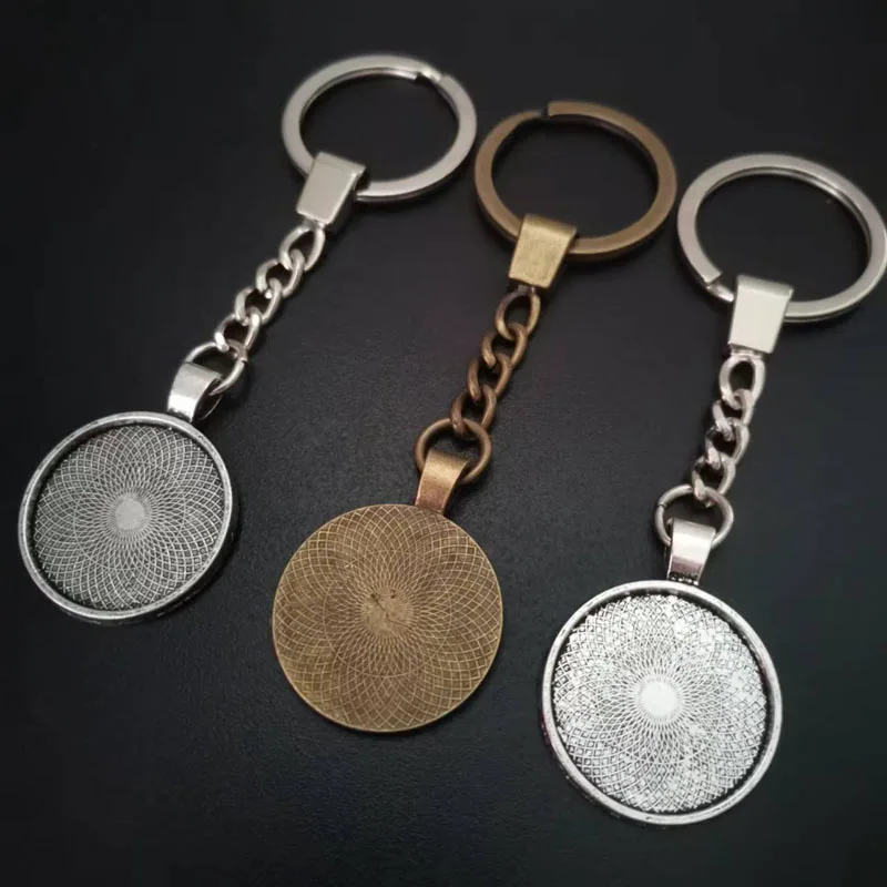 

5PCS/Lot Vintage Key Chains 25mm Round Cabochon Setting DIY Blank Cabochon Keychain Handmade Key Chains