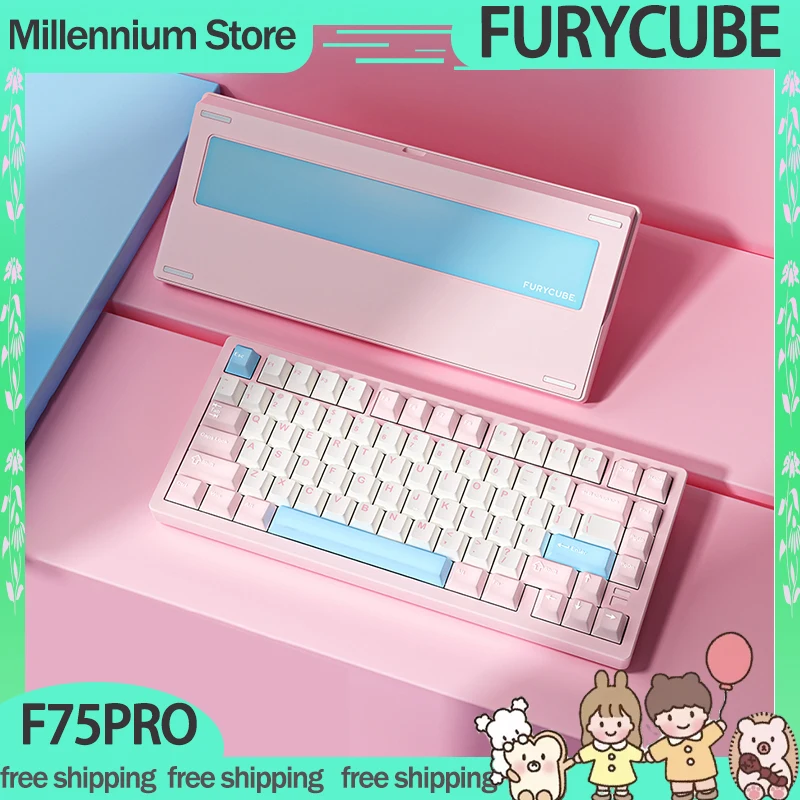 Furycube F75pro Mechanical Keyboard 3Mode Gaming Keyboard F75 Pro Aluminium Hot Swap Semi-Transparent Keycaps Customized Gifts