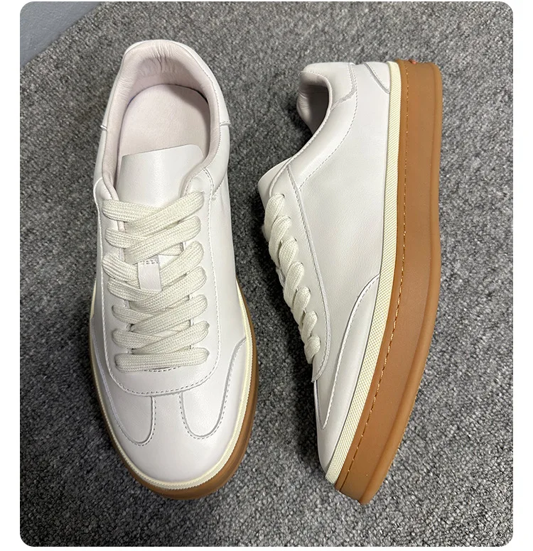 YETTIES Unisex Spring Soft Cowhide Leather Platform Sneakers Breathable Comfort Height-Increasing Durable Non-Slip Casual Shoes
