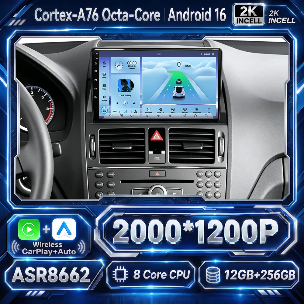 Cortex-A76 Octa-Core Android 16 Car For Mercedes Benz C Class 3 C220 C180 W204 S204 2006 - 2011 Player Stereo DVD GPS Navigation