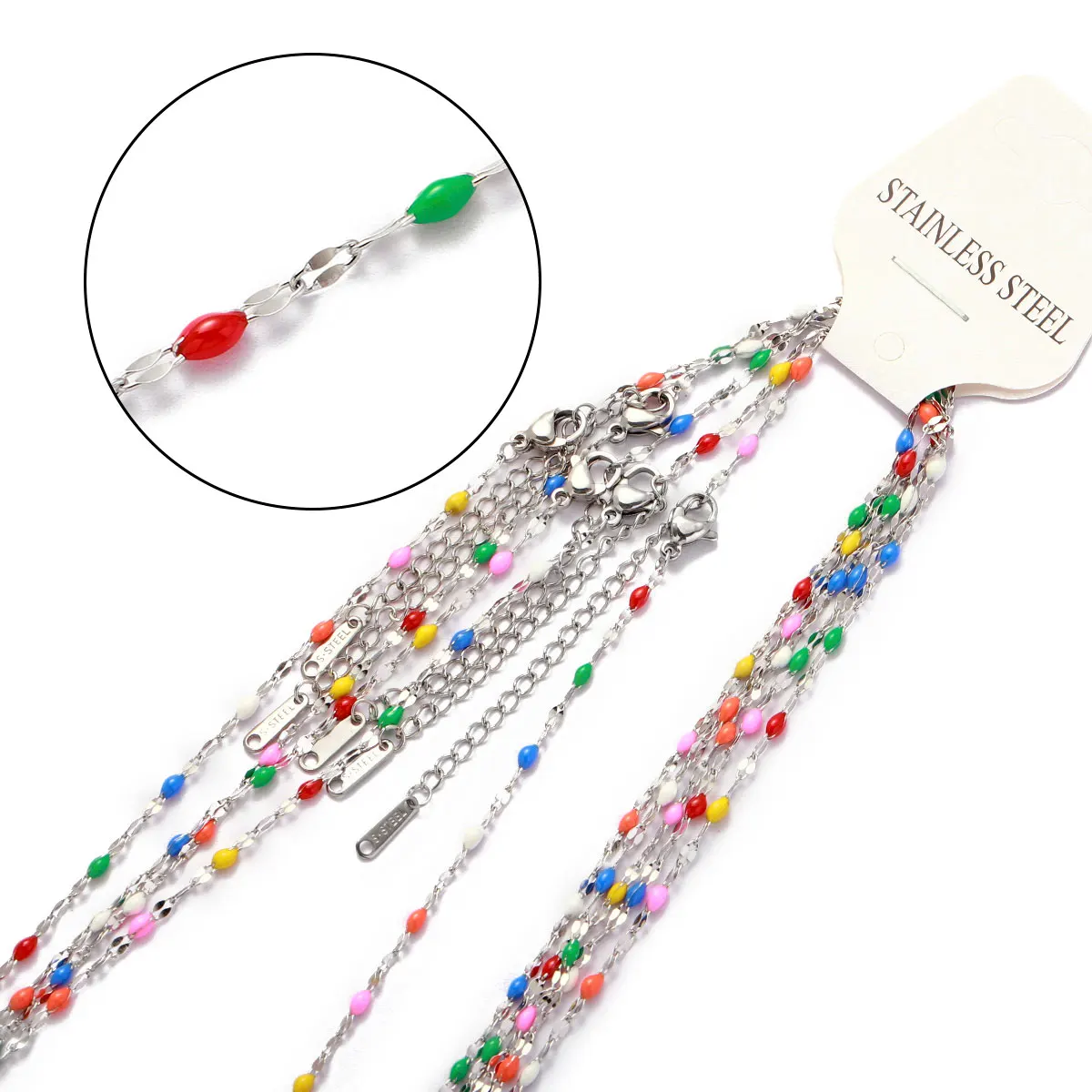 5pcs/Lot 45cm Butterfly Colorful Enamel Stainless Steel Link Chain Necklace Women Paperclip DIY Charm Pendant Jewelry Making