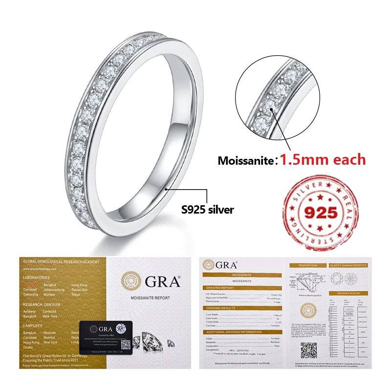 

Moissanite Ring Fully-jewelled For Men And Women Wedding Ring D Color S925 Sterling Silver Pass Diamond Tester Anniversary Gifts