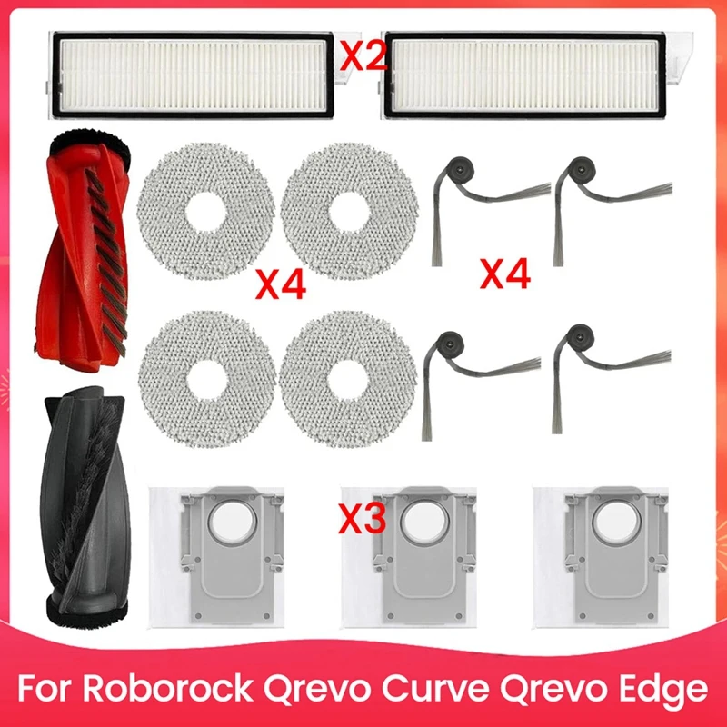 Kit di accessori per Roborock Qrevo Curve Qrevo Edge Robot aspirapolvere Spazzola laterale principale Filtri Mop Pad Sacchetti per la polvere