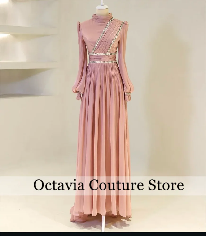 

Dubai Sequin High Neck Column Prom Dresses Long Sleeve Customized جديد في الفساتين Floor-Length Evening Dress 2025