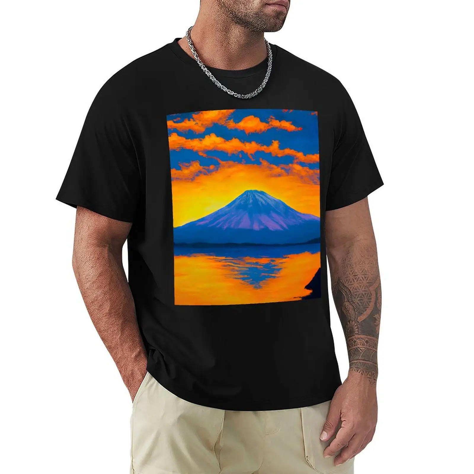 

Ukiyo-e painting of mount fugi at sunrise T-Shirt blanks Man t-shirt oversized mens shirts graphic tee