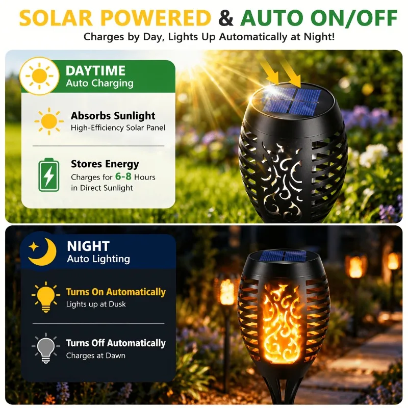 Solar Flame Lights Torch Lights LED Outdoor Lights Suitable for Yard Lawn Driveway Party Decoration Christmas Halloween