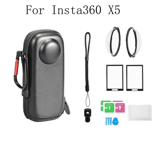 Juego de accesorios para Insta360 X5, Protector de pantalla de lente, bolsa de almacenamiento, película protectora de pantalla, correa de muñeca de mano para Insta360 X5