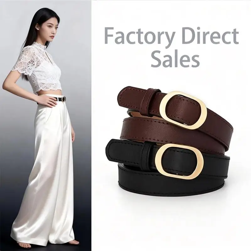 Women Belt Fashionable Gold Button Non Perforated High-end Fashion Belt Authentic LeisureBelt Paired With Pants Jeans Belt