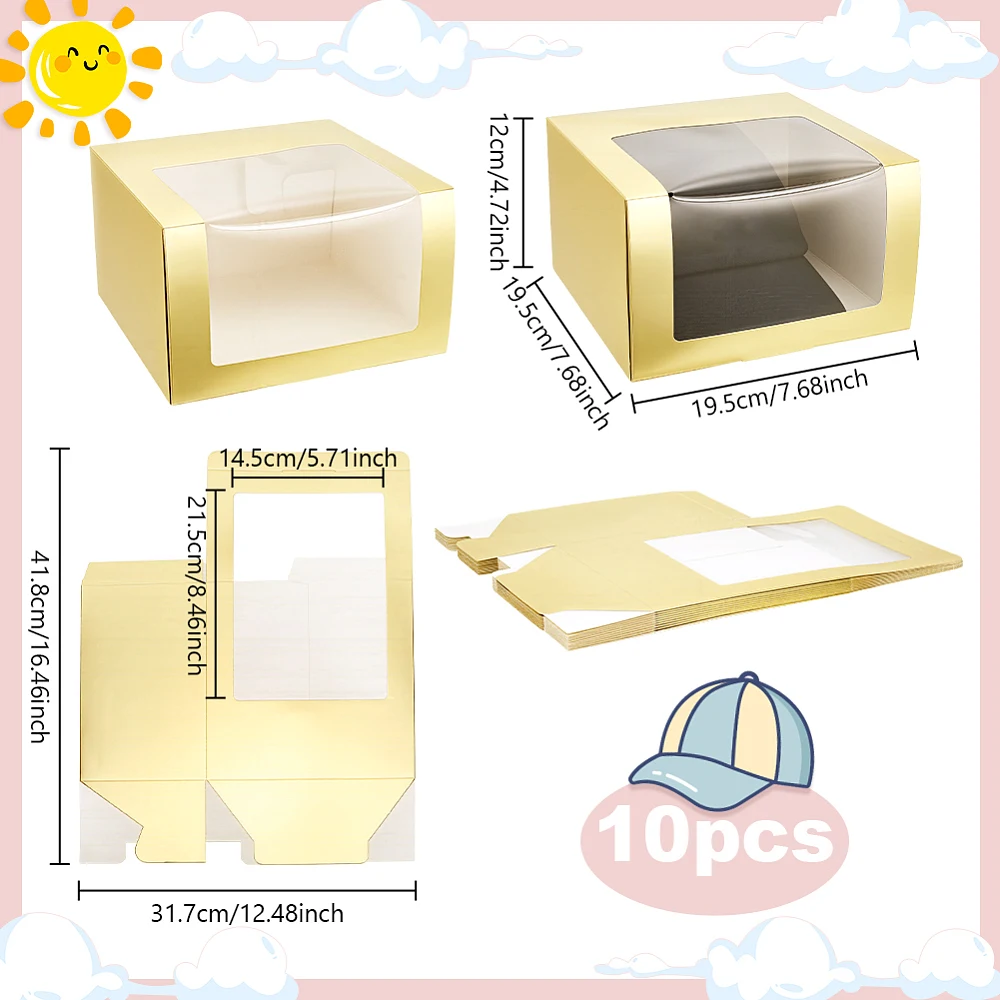 10 Pack Hat Storage Box with Window Baseball Cap Display Box 7.6x7.6x4.7 Inches Square Hat Box Snapback Storage Container