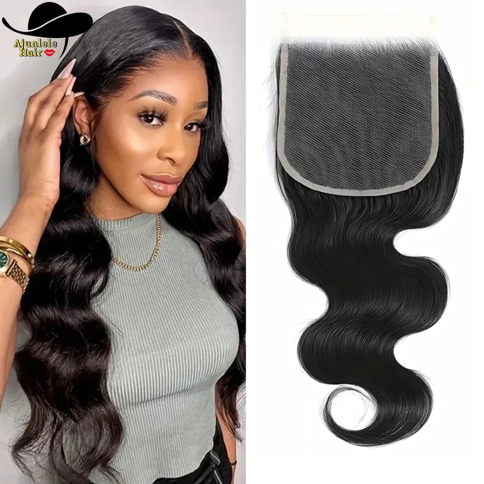 ผมปลอมแบบลูกไม้ 4x4 ยี่ห้อ Ajunlele พร้อมผมเบบี้แฮร์ ลอนบอดี้เวฟ ผมแท้บราซิล 100% แบบ HD โปร่งใส 13x4  แบบลูกไม้ด้านหน้า สีดำธรรมชาติ