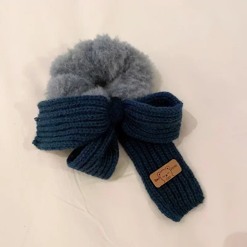 New Autumn/Winter Solid Lamb Wool Bowel Hair Rings Knitted  Bow  Tie  Accessories for Girls