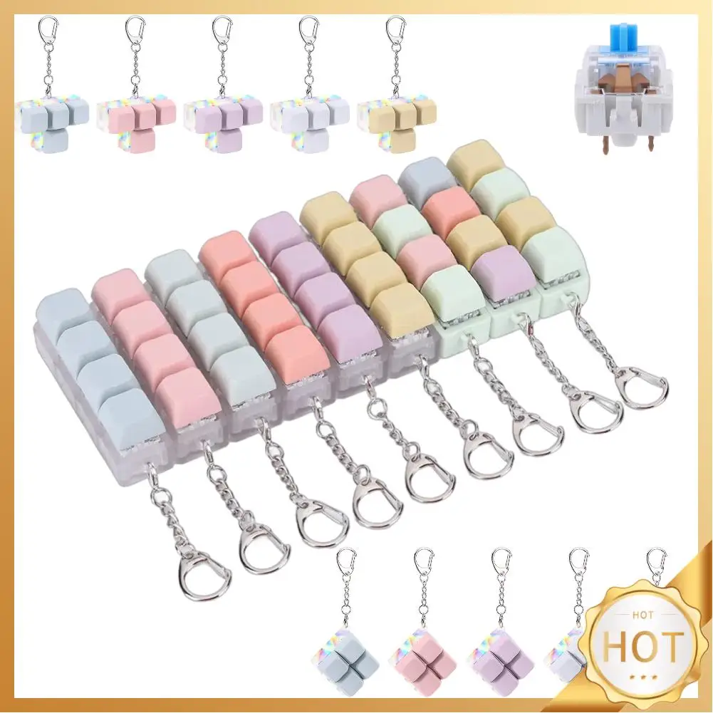 

Button Keycap Fidget Keychain 4 Keys Keyboard Decompression Toys DIY Keyboard Cube Toy for Adult To Relief Stress Pass The Time